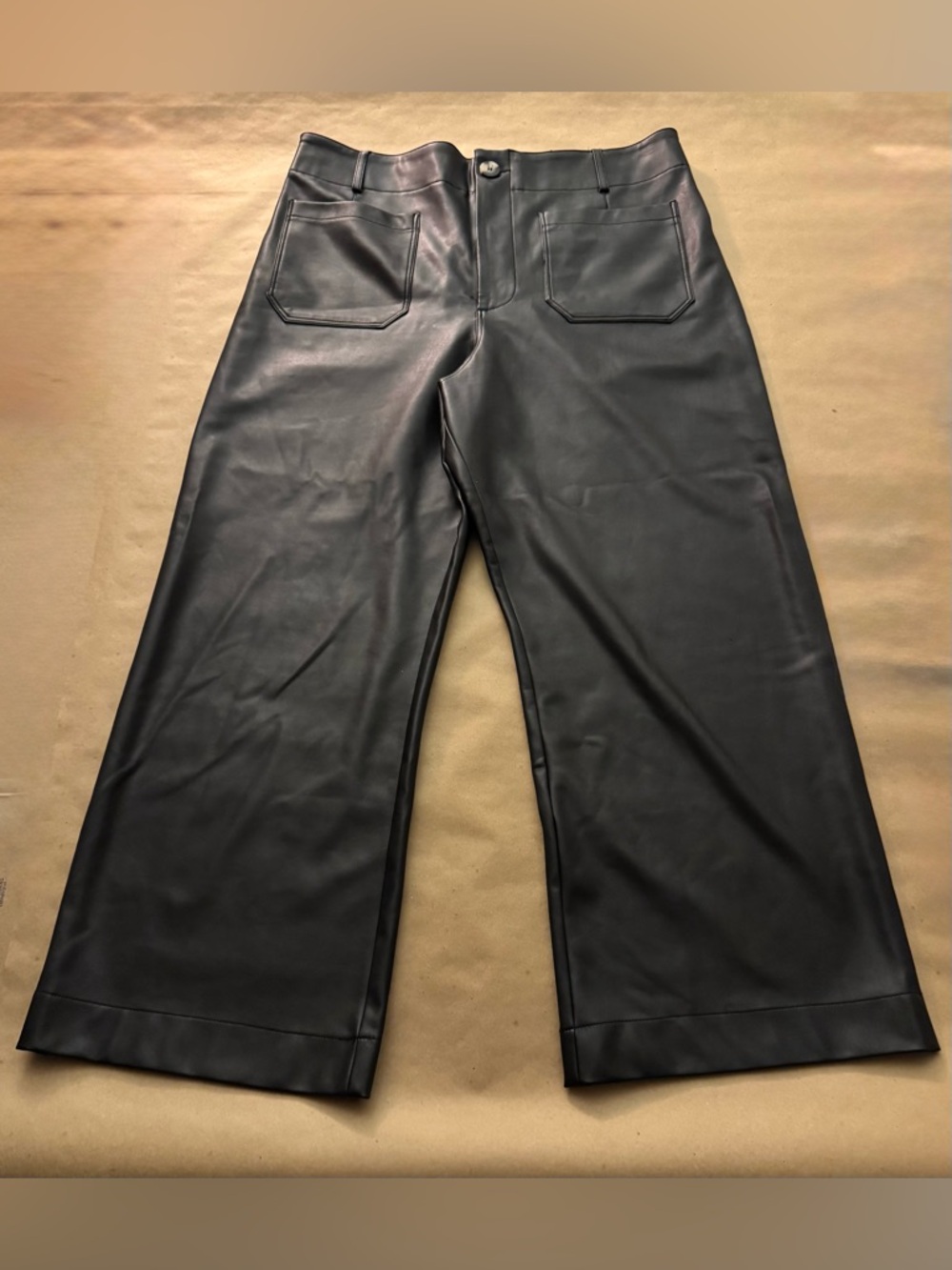 Maeve By Anthropologie The Colette Faux Leather Crop Wide-Leg Pants Size 33